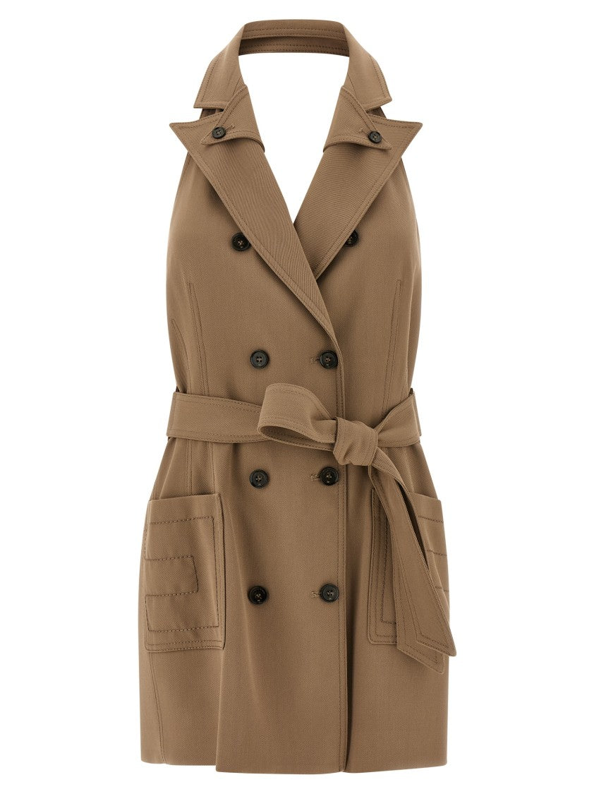 Elisabetta Franchi Double-Breasted Gabardine Mini Dress With Monogram Satin Lining