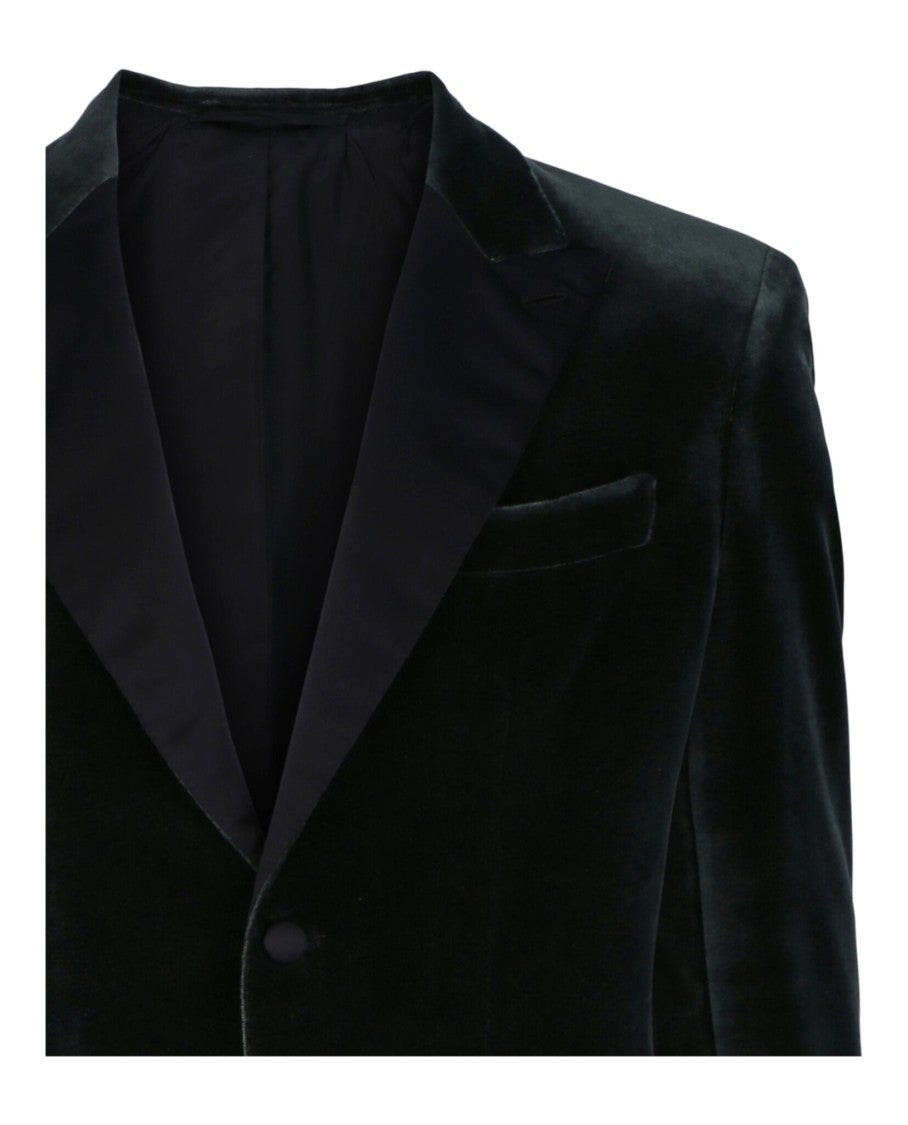 Brioni Black Velvet Smoking Jacket With Satin Lapels And Welt Pockets