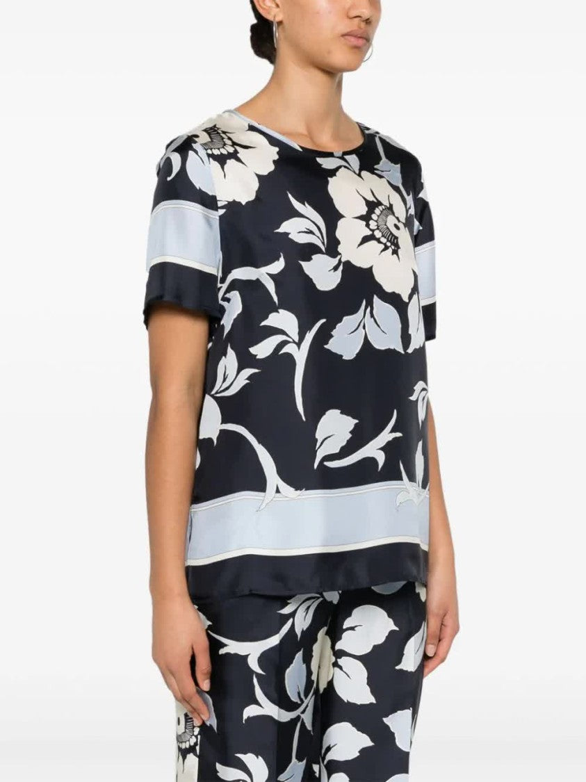 P.A.R.O.S.H. Floral Print Silk Short Sleeve Blouse