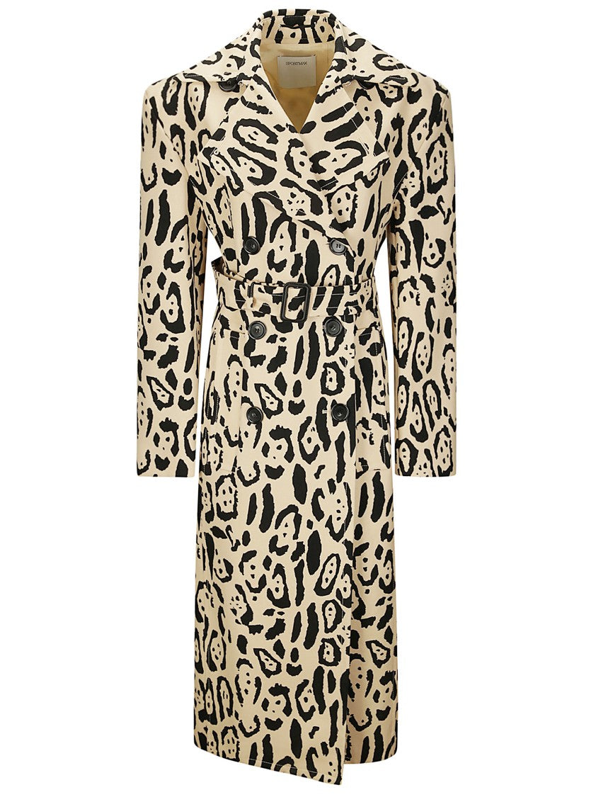 Sportmax Spotted Cotton Trench Coat With Wide Collar