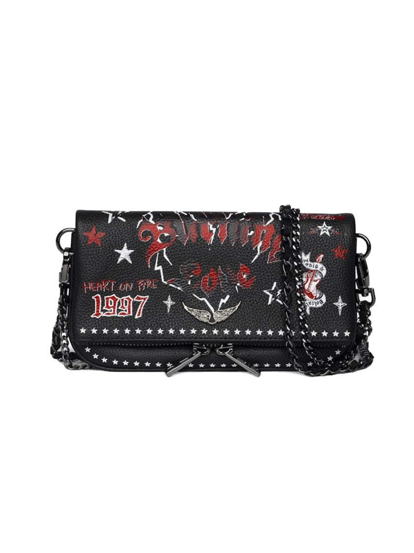 Zadig & Voltaire Graffiti-Print Black Leather Crossbody Bag