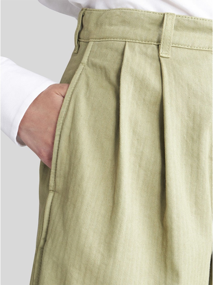 Etro High-Waisted Cotton Herringbone Texture Shorts