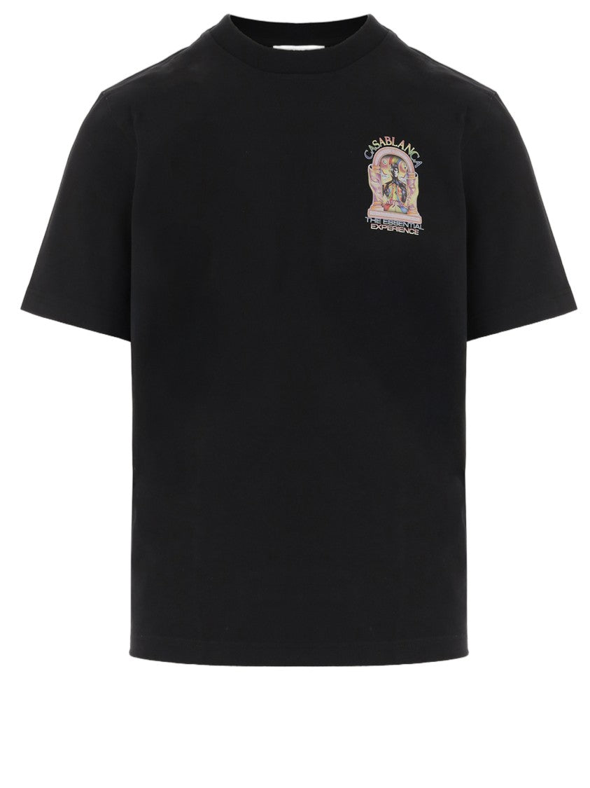 Casablanca Black Cotton T-Shirt With Colorful Logo Detail
