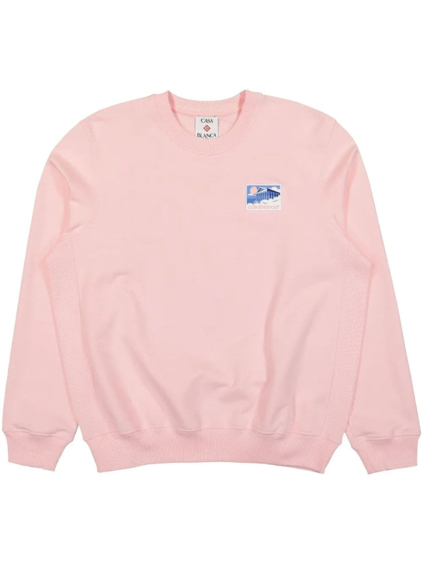 Casablanca Light Pink Greek Temple-Appliqué Sweatshirt