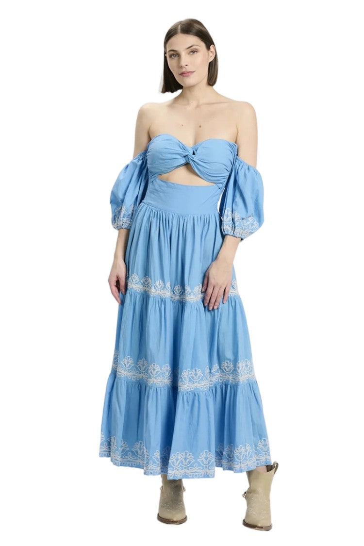 Miss June Long Dress Oxane Off-Shoulder In Embroidered Cotton