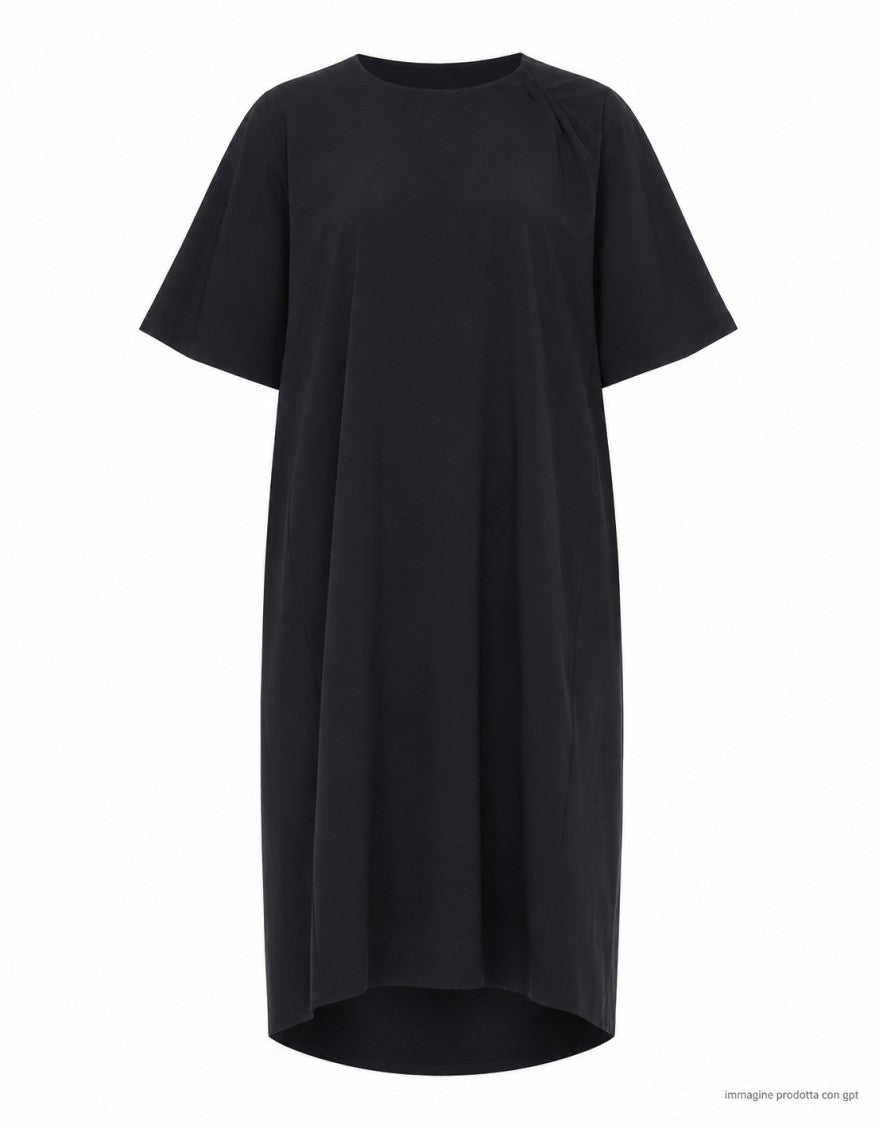 Hira Long Crew Neck Cotton Blend Dress