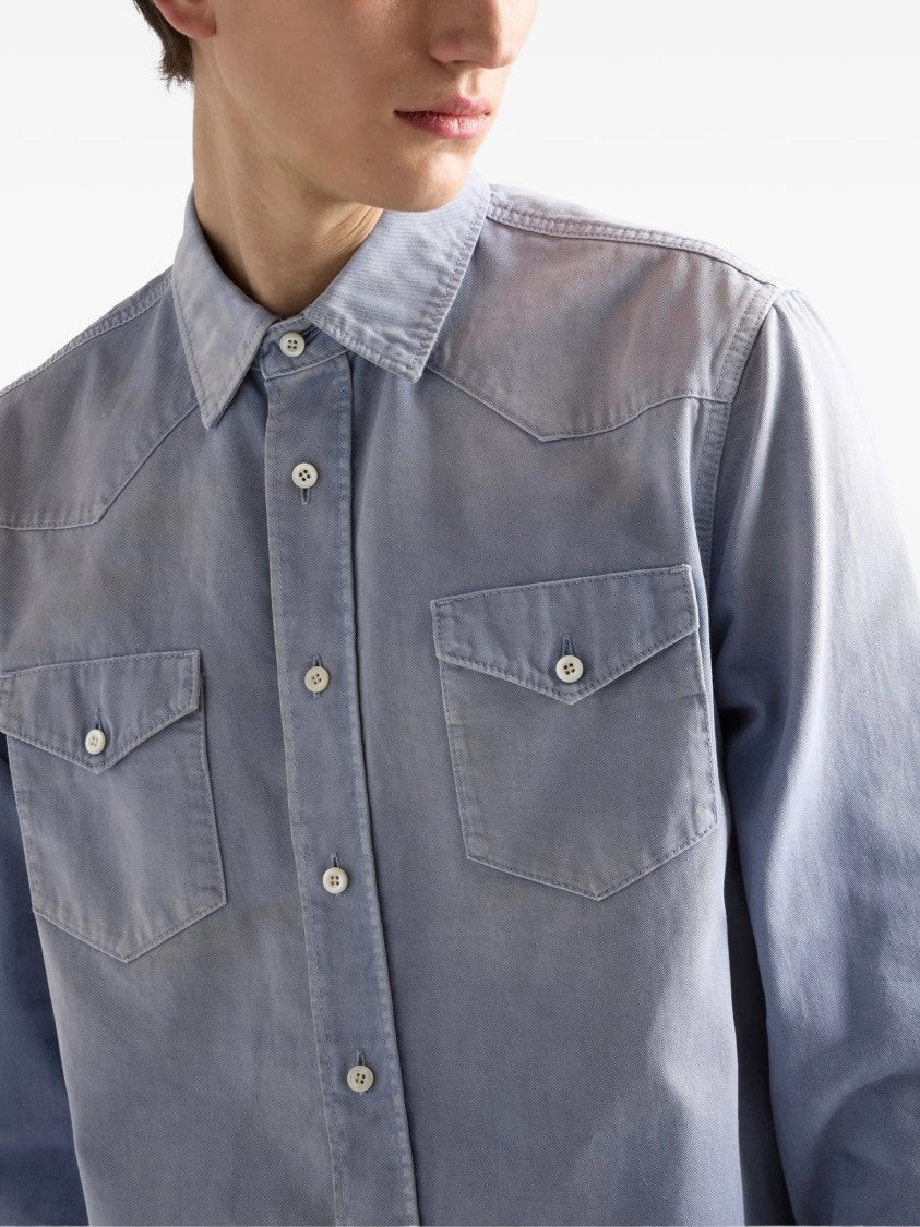 Prada Light Blue Long-Sleeve Fabric Shirt