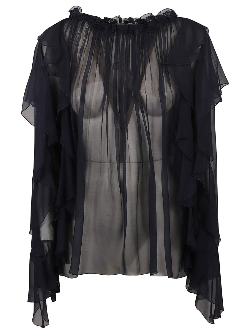 Alberta Ferretti Silk Blouse With Flowing Ruffles