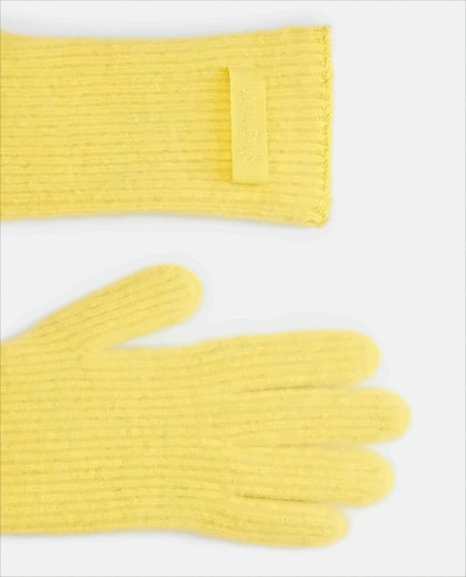 Jacquemus Ribbed Knit Yellow Gloves With Long Cuff