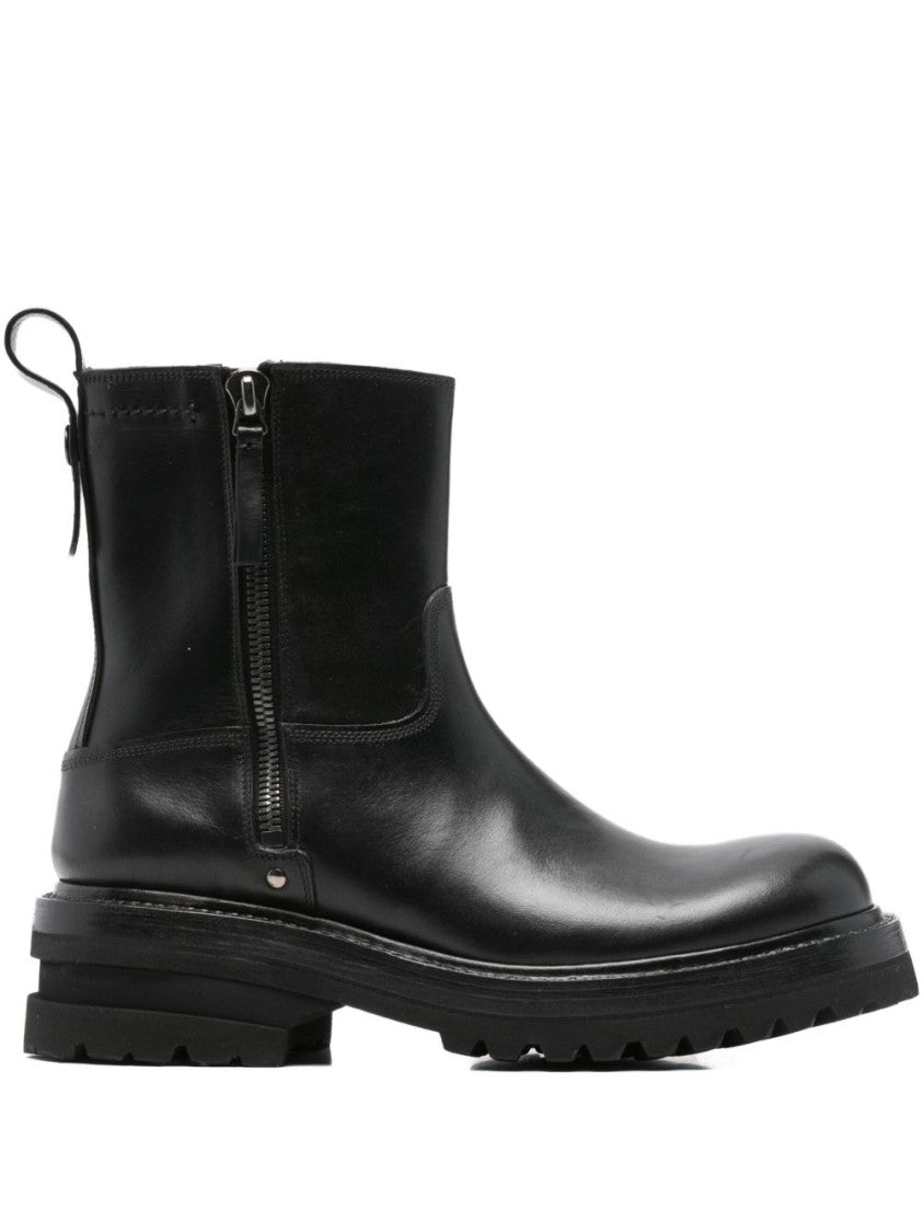 Premiata Black Side Zip Ridged Sole Boots