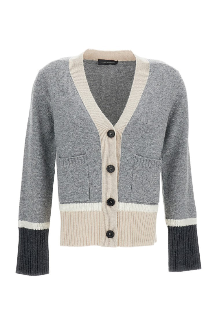 Lorena Antoniazzi Grey V-Neck Contrasting Trim Cropped Cardigan