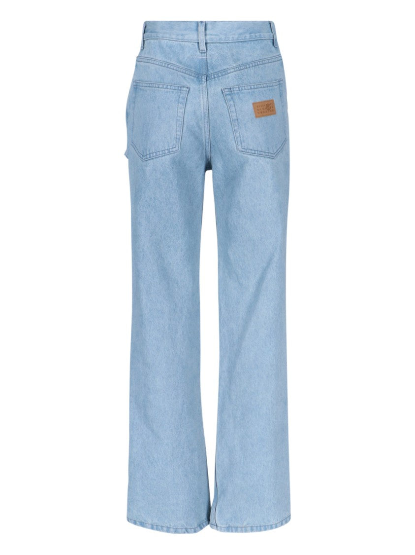 Mm6 By Maison Margiela Destroyed Straight Jeans – Light Blue
