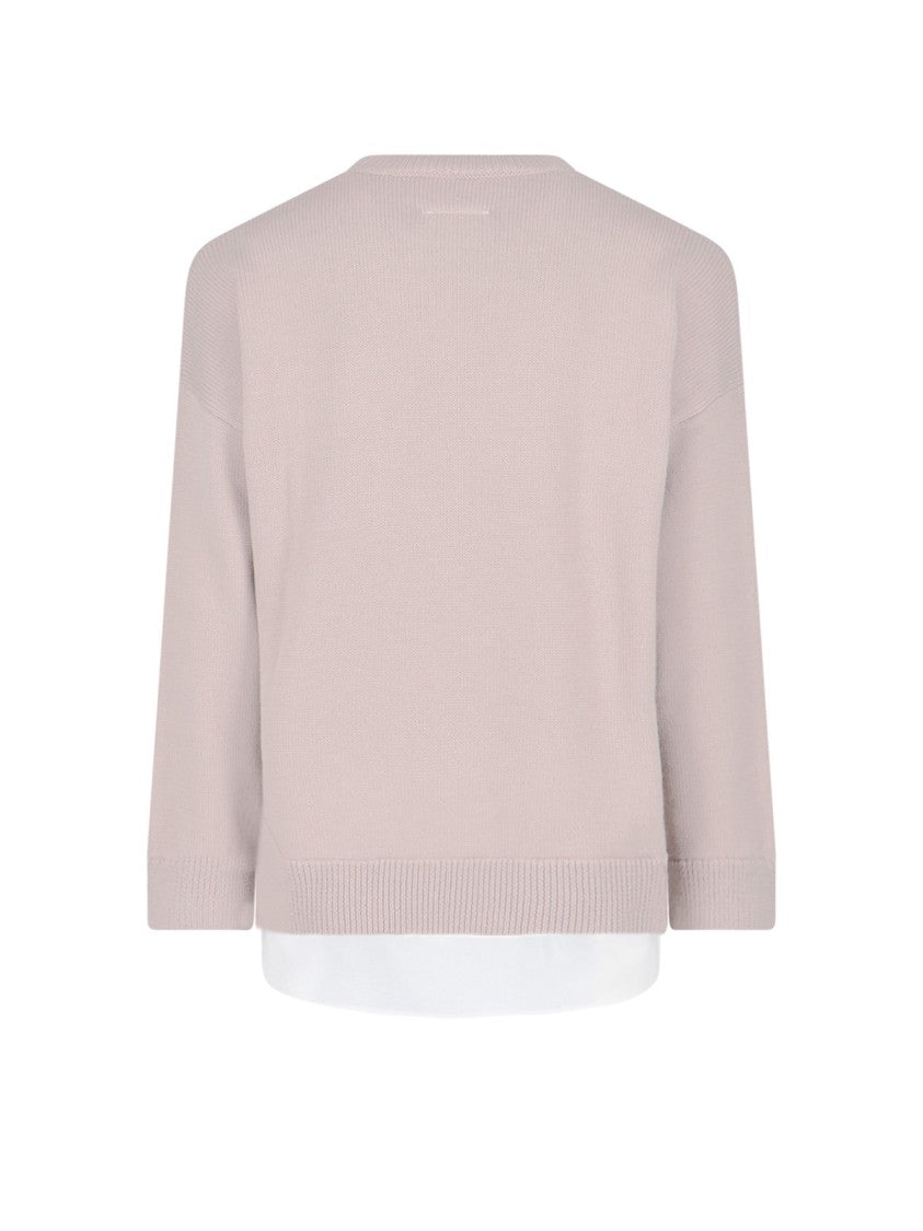 Mm6 By Maison Margiela Textured Knit Sweater With Ribbed Trim – Neutral