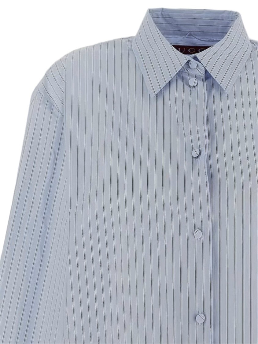 Gucci Light Blue Striped Cotton Button-Up Shirt
