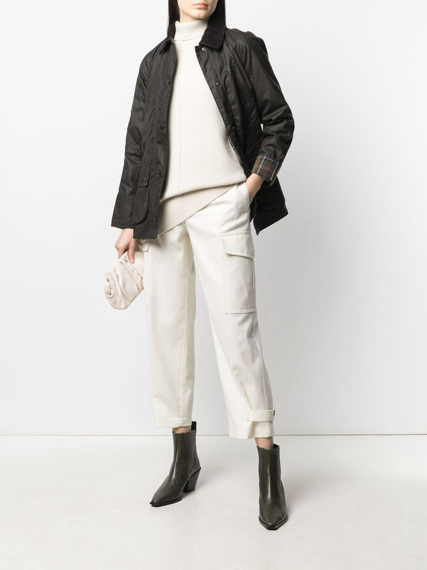 Barbour Tailored Green Coat With Corduroy Collar And Button-Up Design