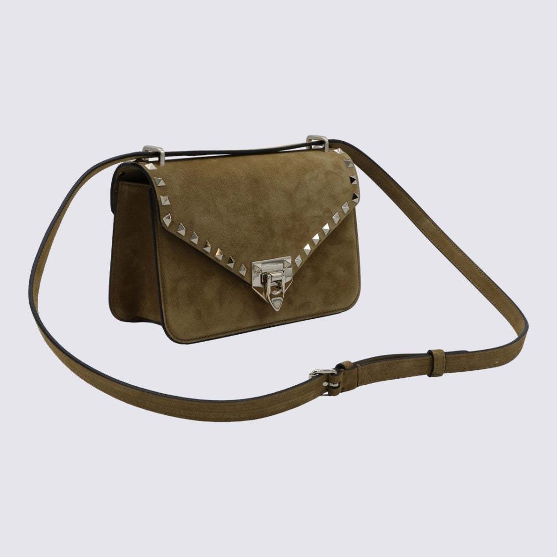 Valentino Garavani Rectangular Suede Shoulder Bag With Silver Pyramid Studs