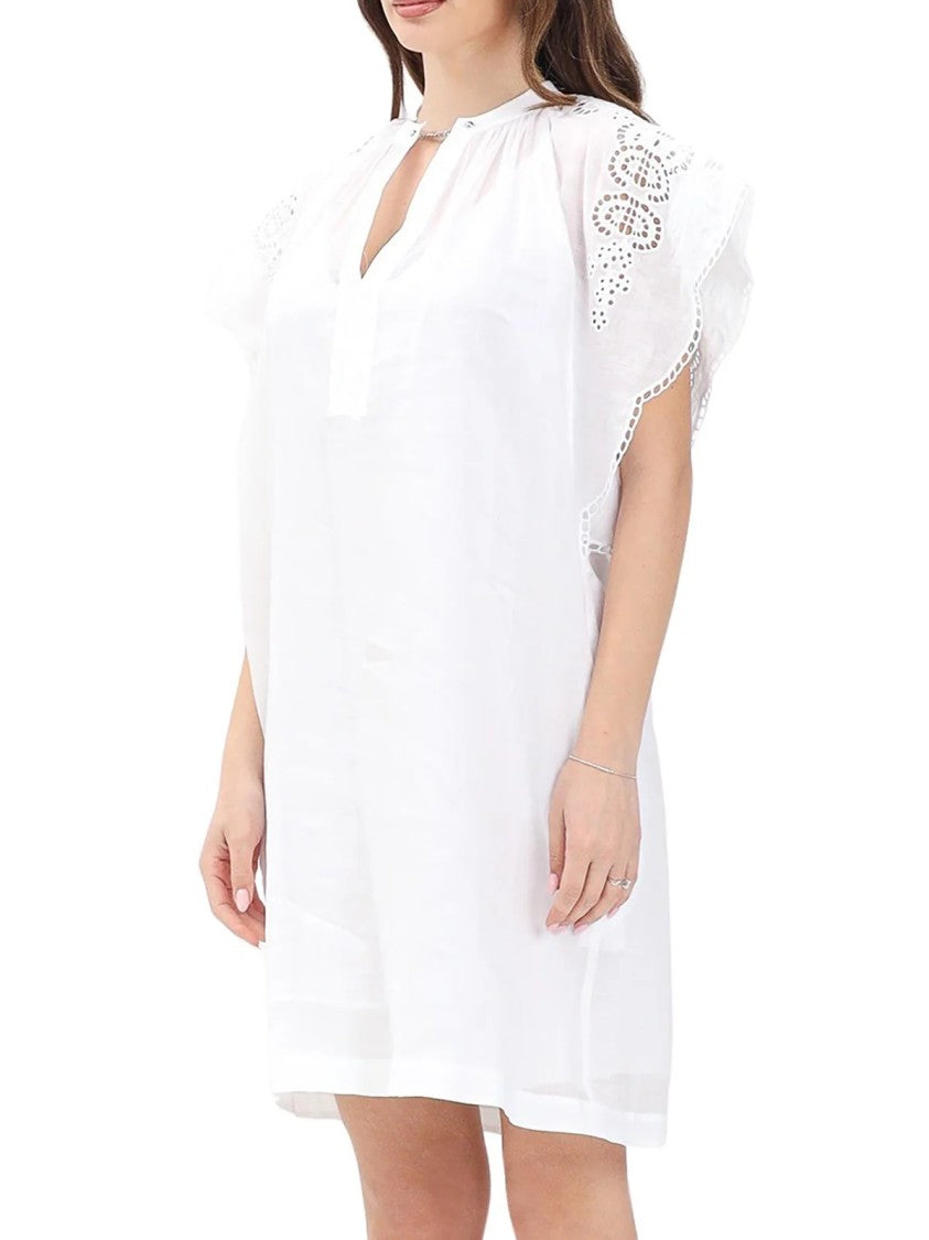 Max Mara White Astor Ramie Sangallo Embroidery Dress