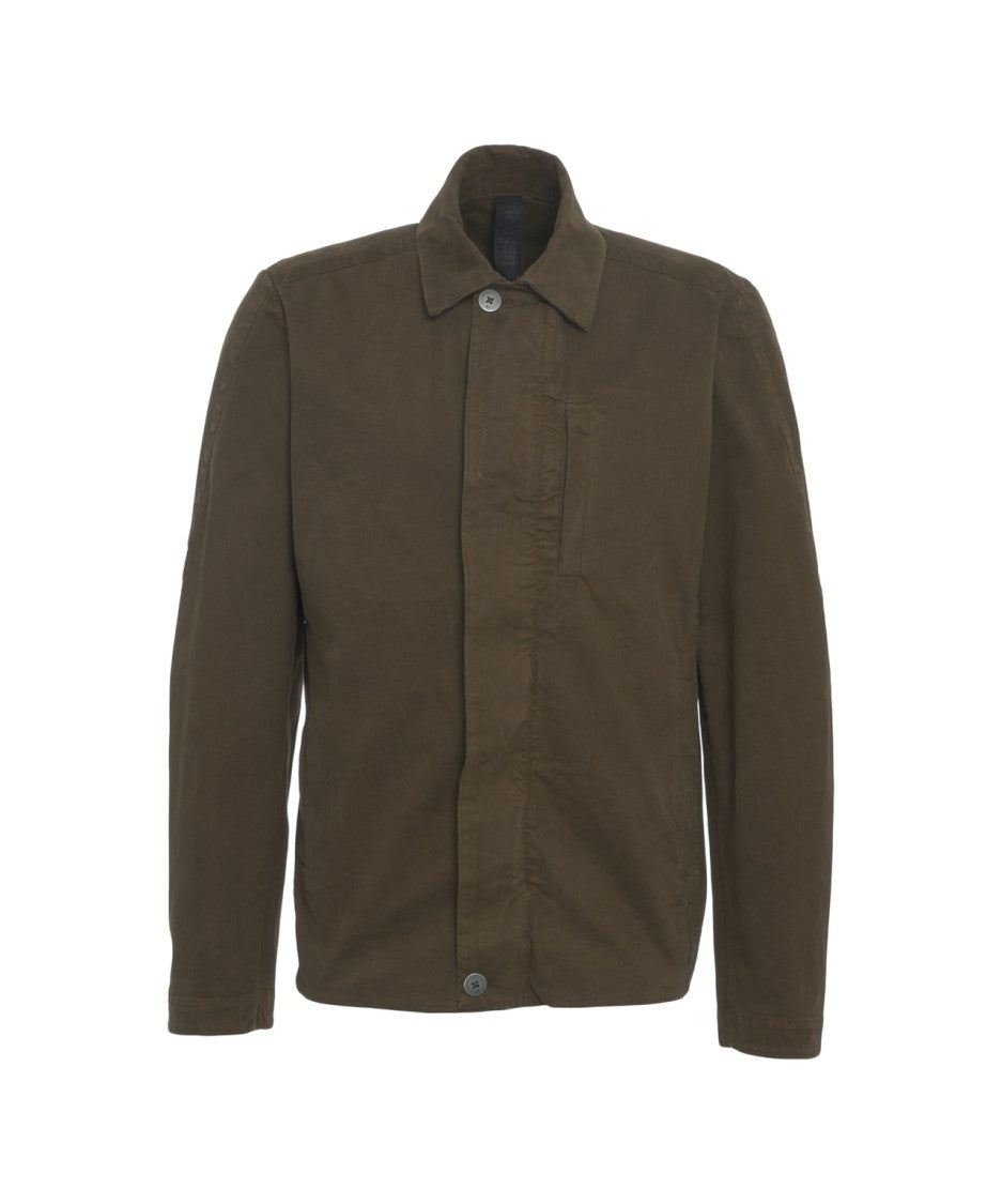 Transit Classic Brown Overshirt With Buttoned Cuffs And Textured Finish
