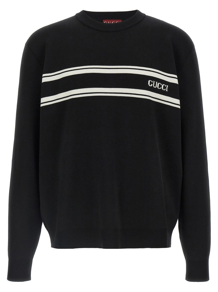 Gucci Black Cotton And Silk Intarsio Sweater