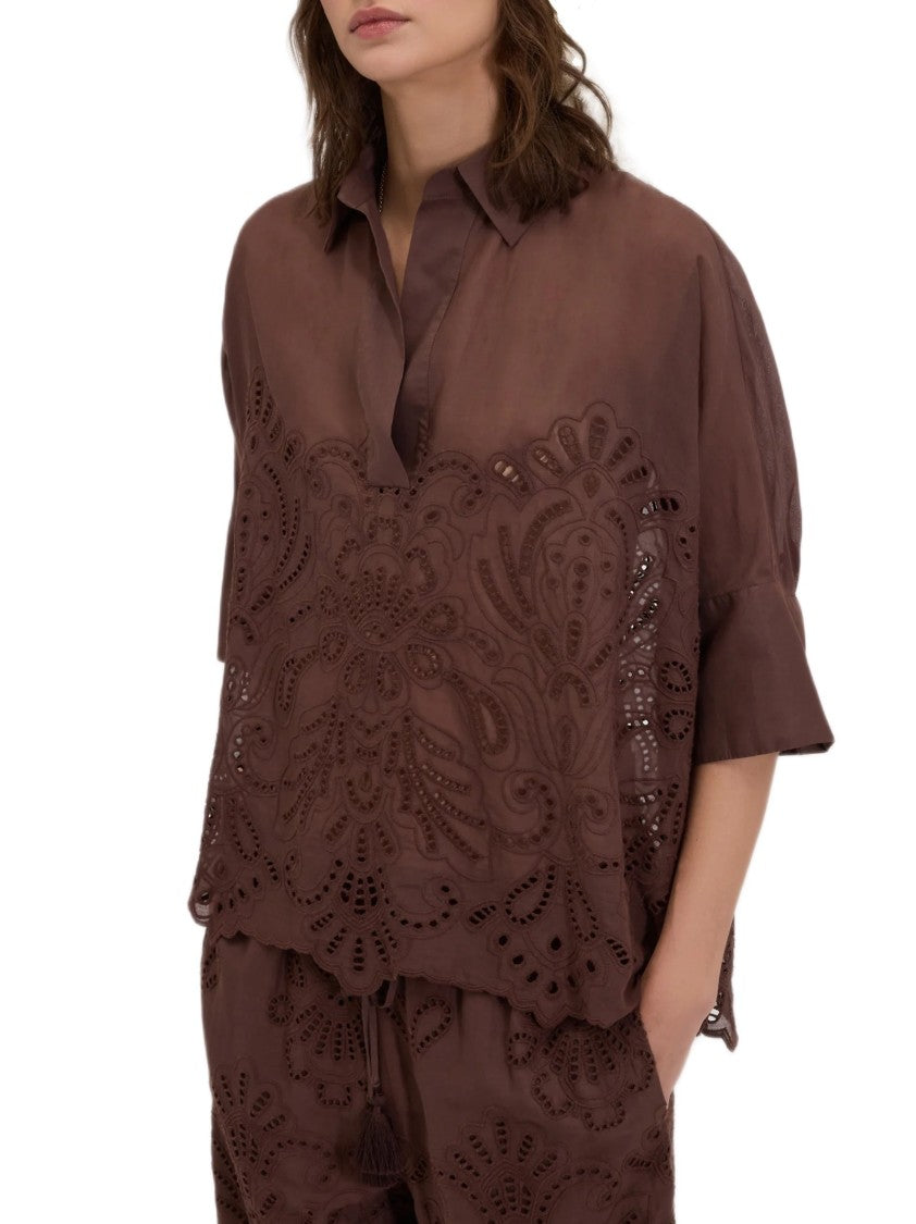 Ermanno Firenze Lightweight Cotton Muslin Shirt With San Gallo Embroidery
