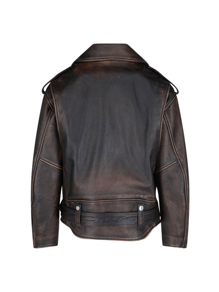 Alexander Mcqueen Brown Leather Zip Jacket With Asymmetrical Closure