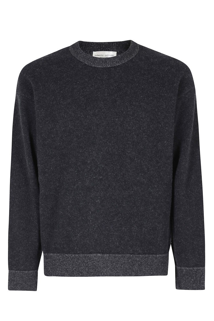 Roberto Collina Navy Felted Vanise Ribbed Merino Wool Sweater