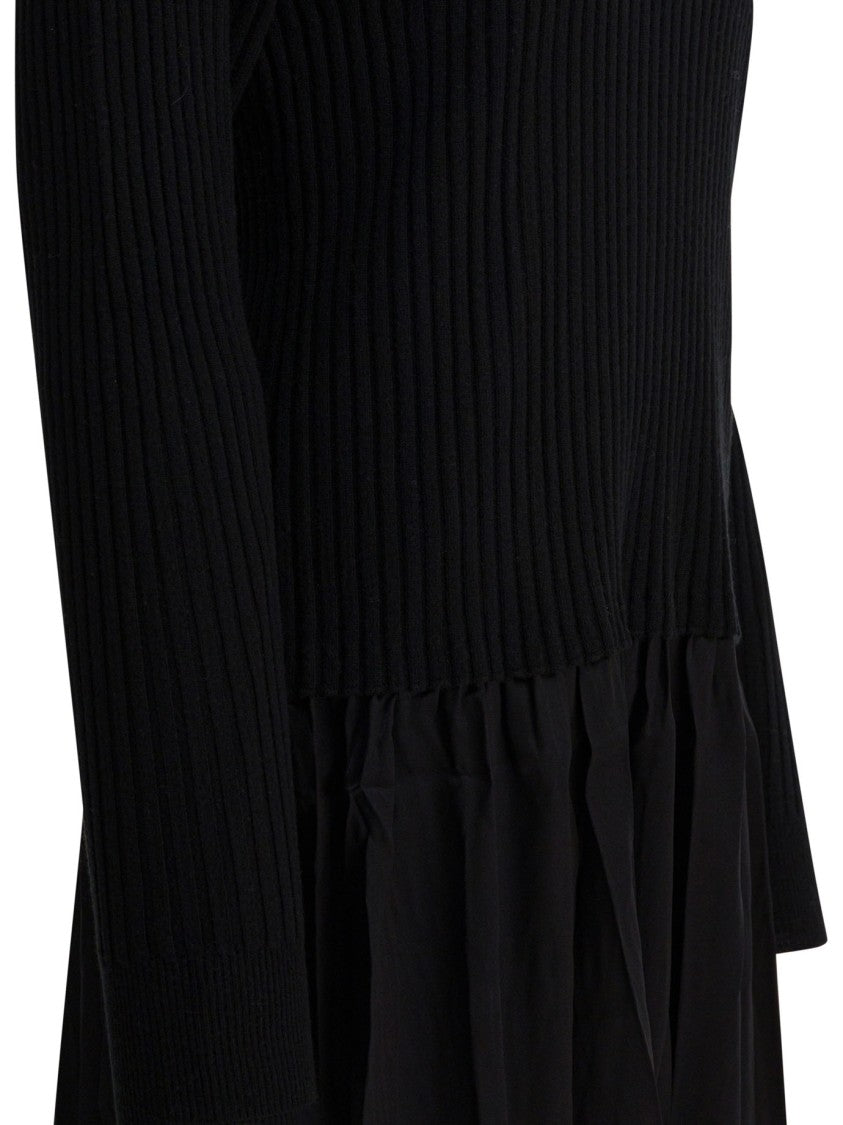 Max&Moi Gathered Black Dress With Ribbed Knit Bodice