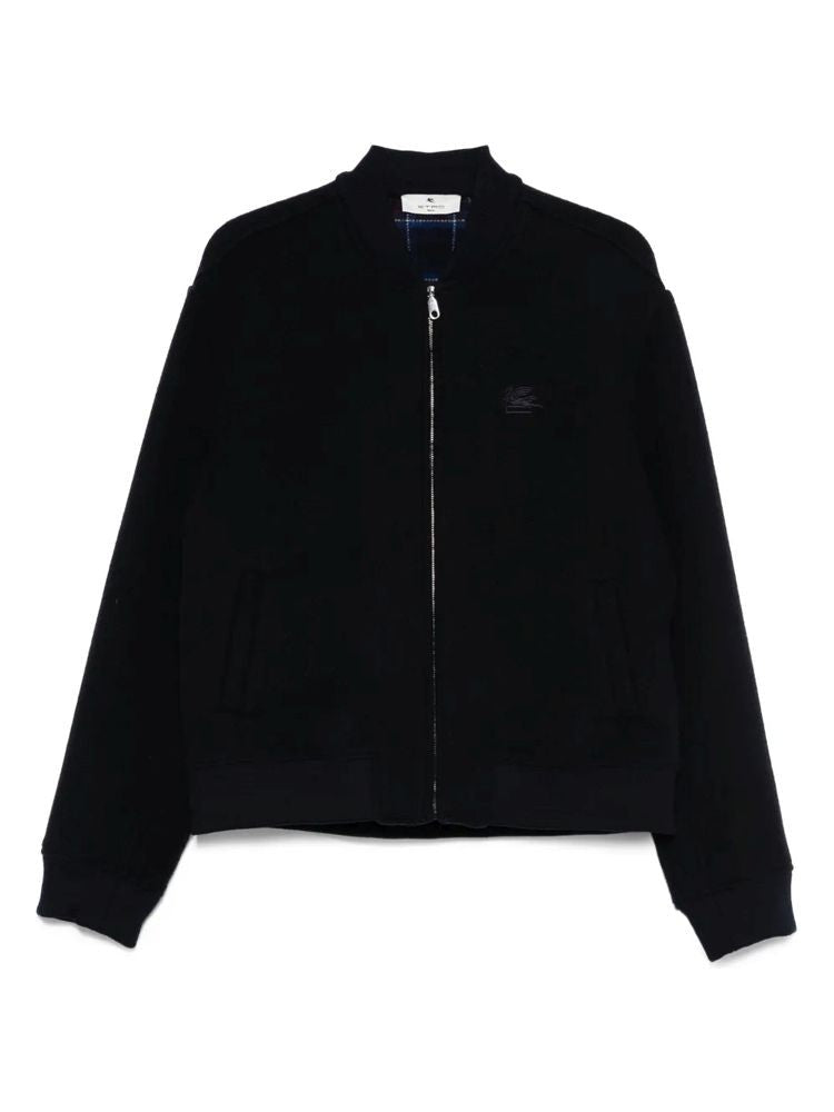 Etro Minimalist Black Sportswear Jacket With Ribbed Details