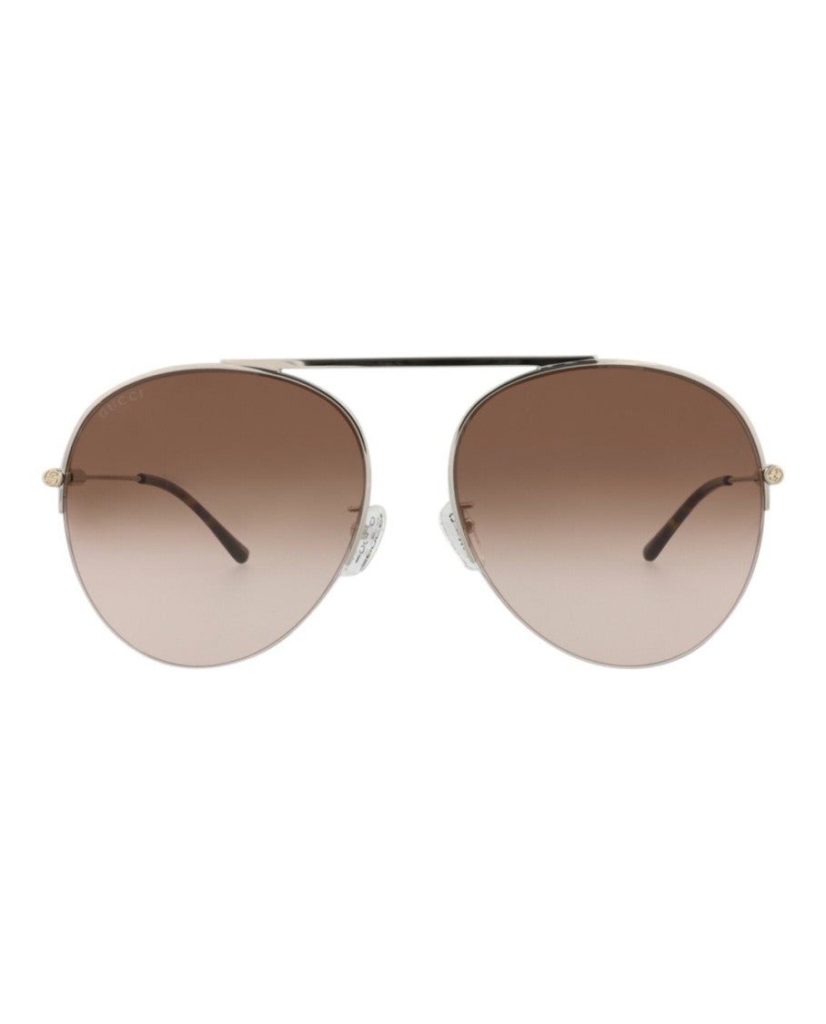 Gucci Aviator-Frame Metal Sunglasses With Gradient Brown Lenses