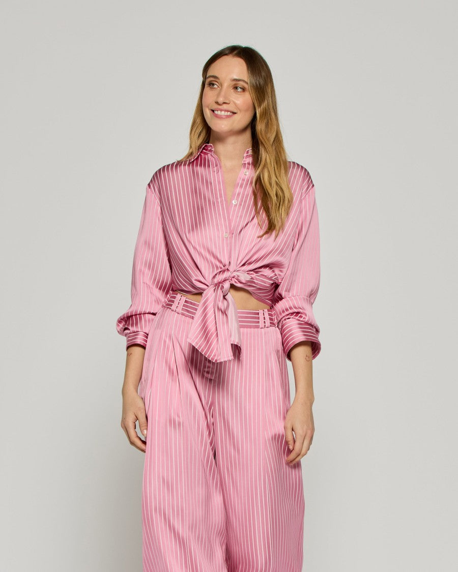 Serena Bute Satin Stripe Open Back Shirt - Pink