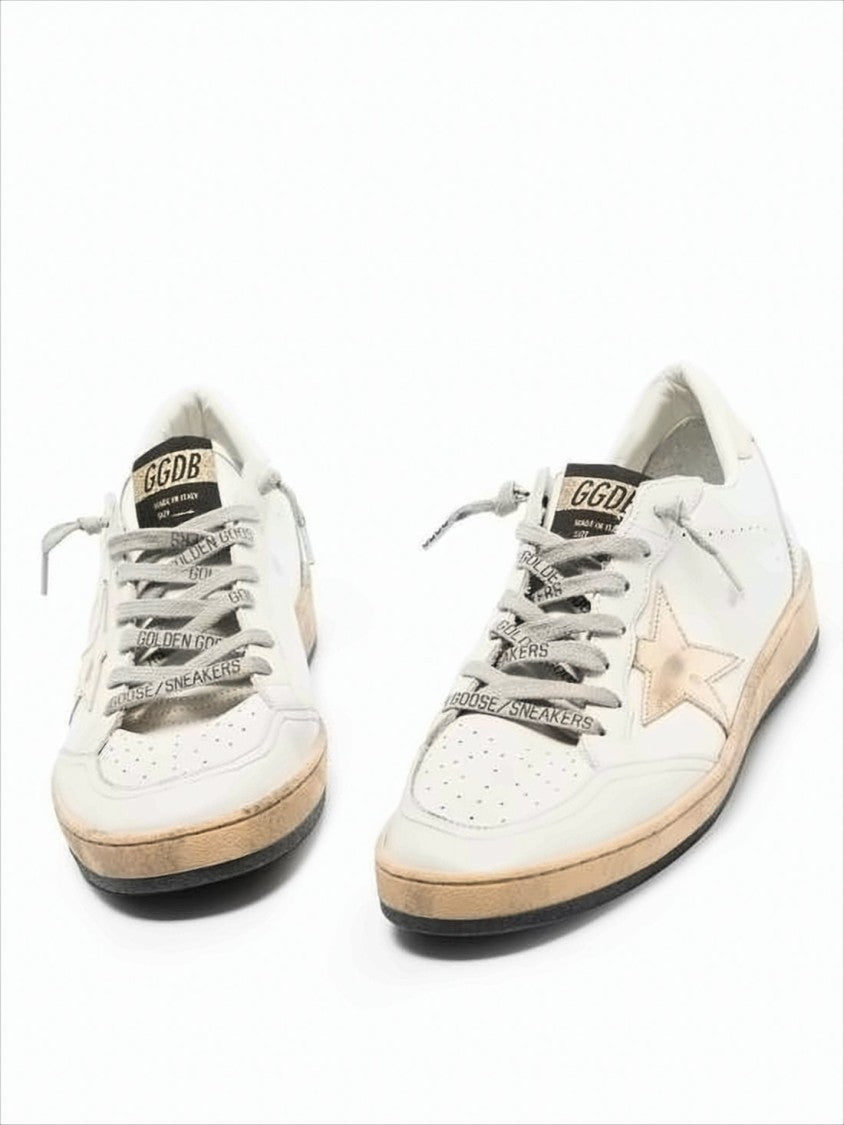 Golden Goose Distressed Low-Top Sneakers With Beige Star Detail