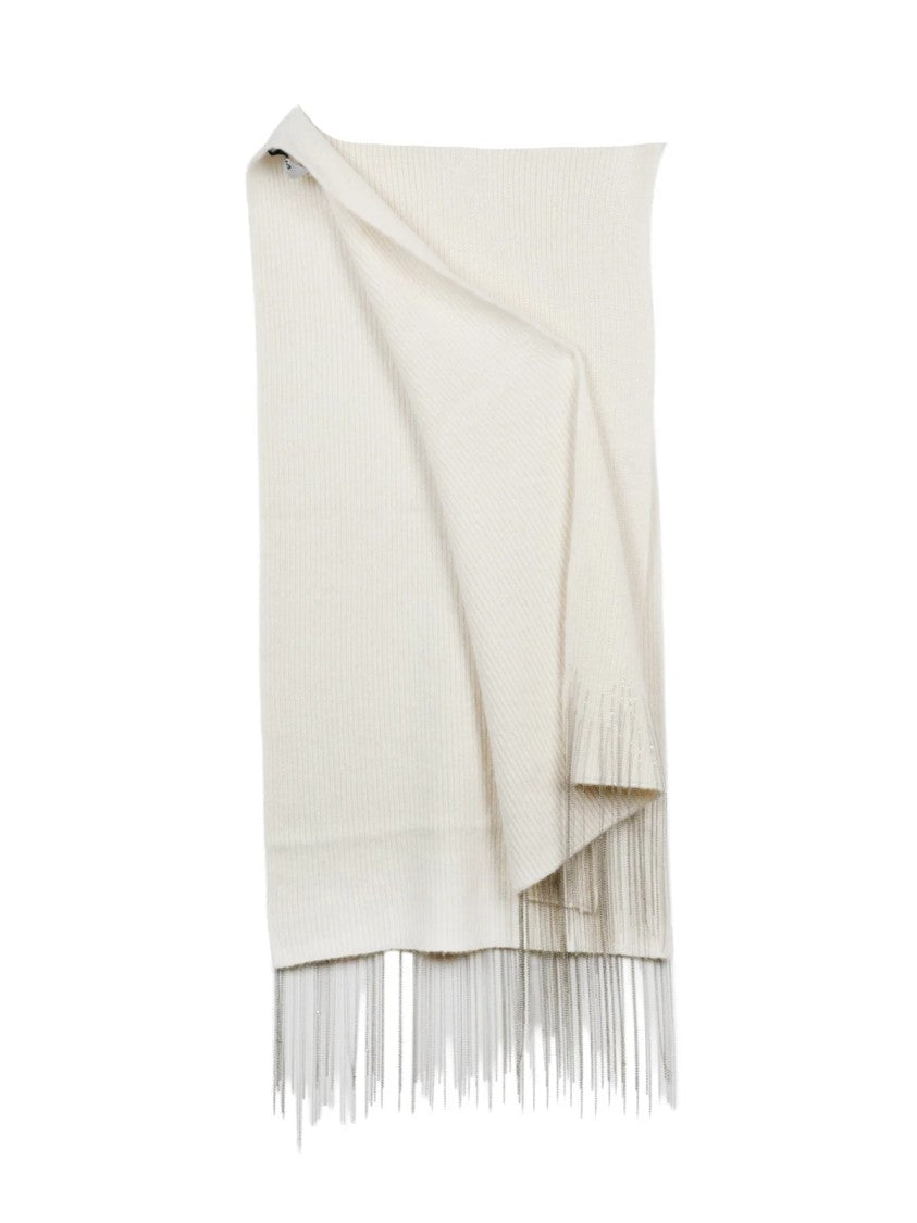 Alpha Studio White Fringe Detailing Alpaca-Blend Scarf