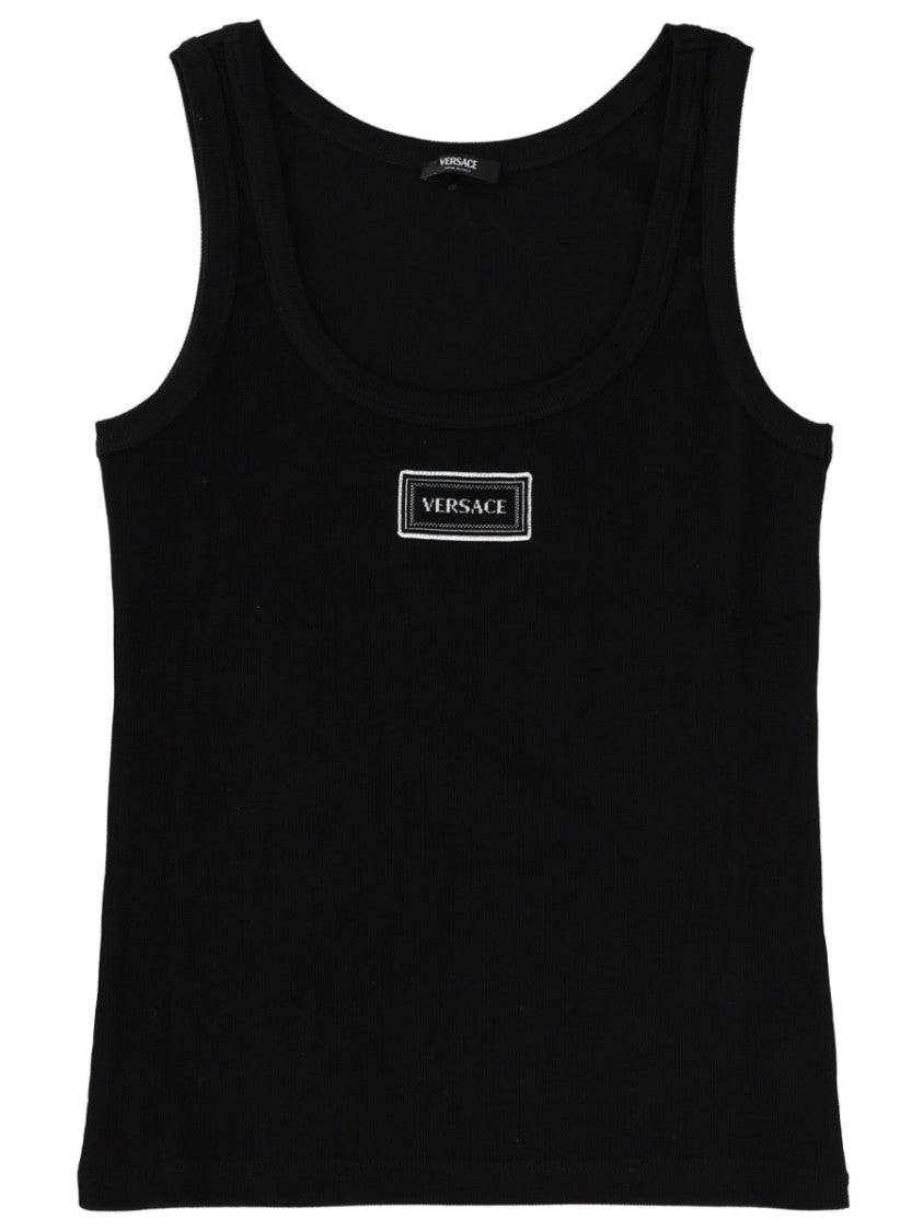Versace Neutrals Fitted Center Patch Tank Top