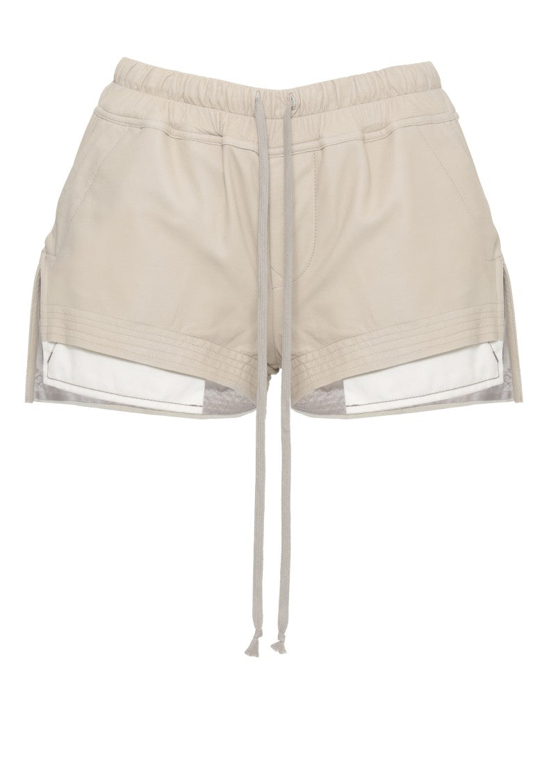 Rick Owens Beige Fog Boxers Leather Shorts