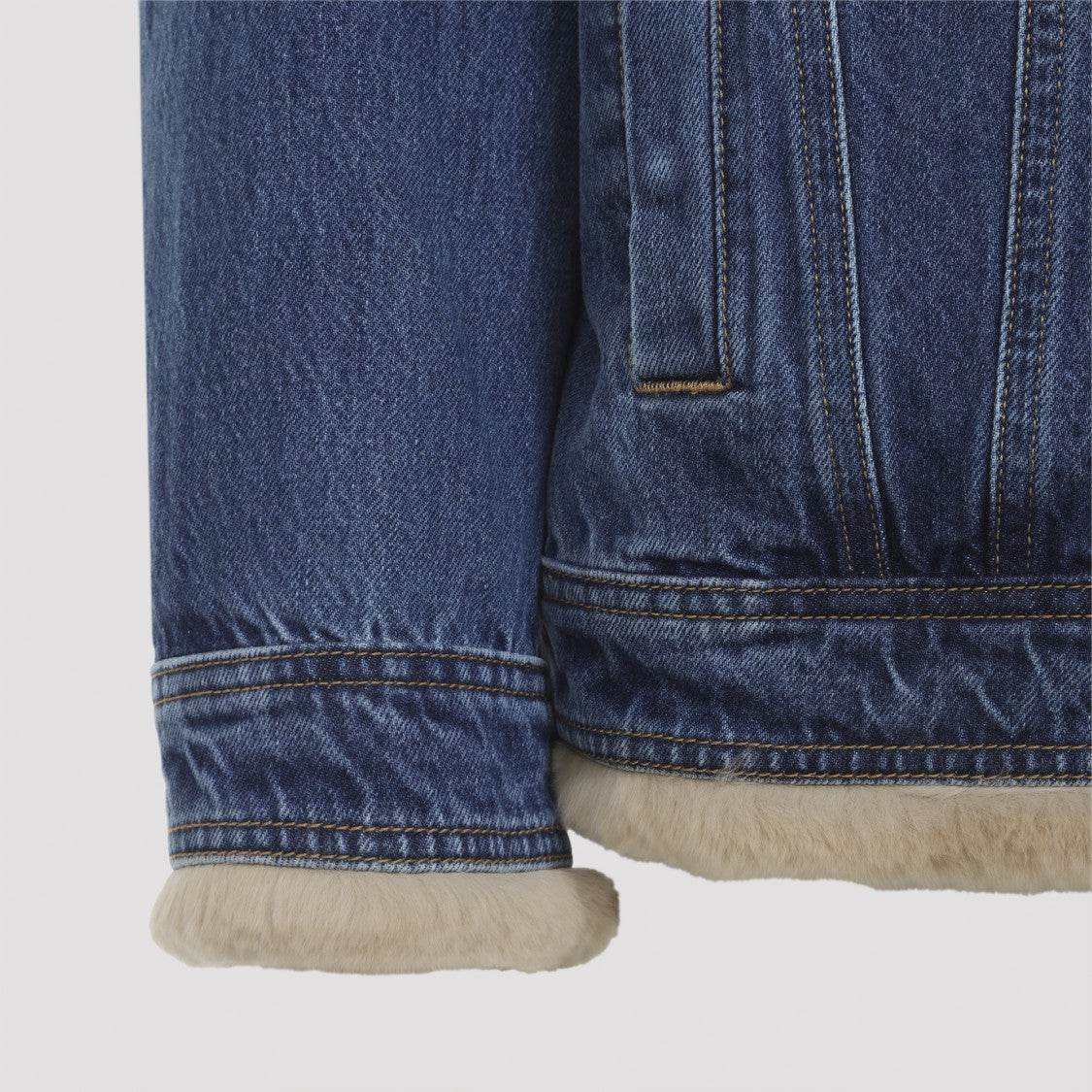 Dolce & Gabbana Denim Blue Cotton Jacket With Beige Lapin Accents