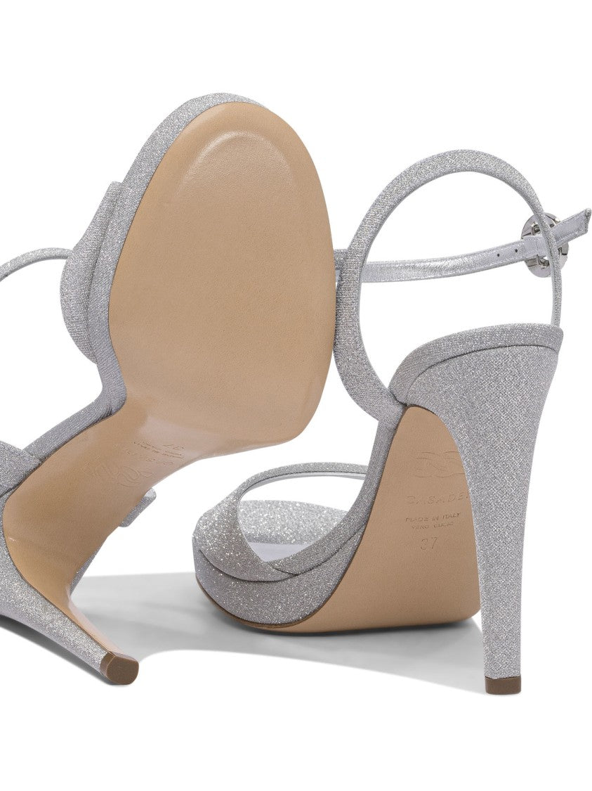 Casadei Silver Finish Heeled Sandals