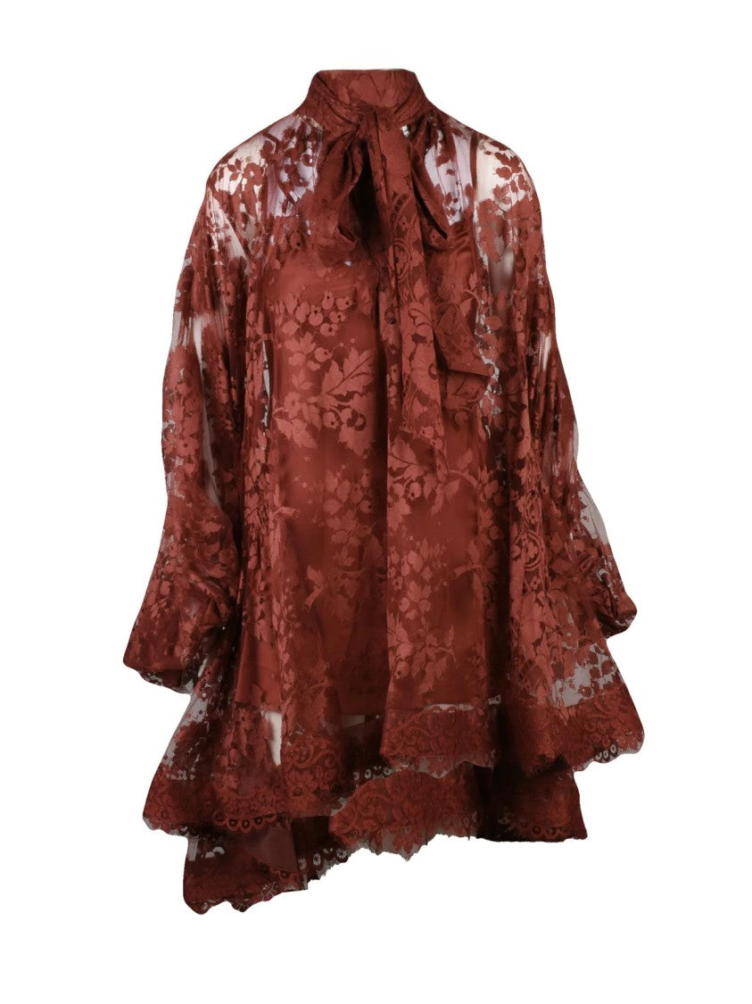 Zimmermann Lace-Embellished Silk Mini Dress With Puff Sleeves
