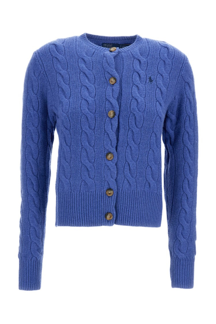 Polo Ralph Lauren Light Blue Cable-Knit Wool-Cashmere Cropped Cardigan
