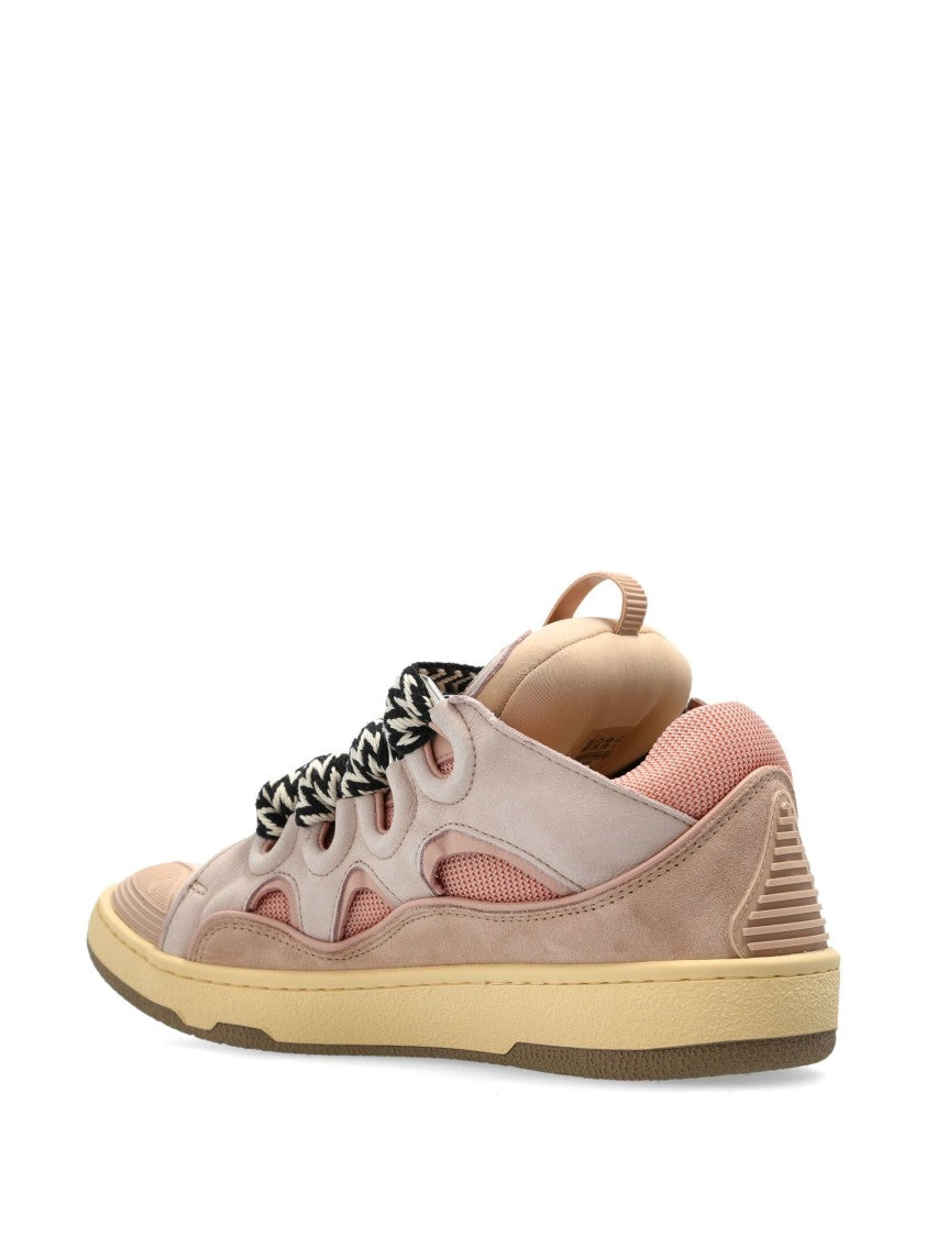 Lanvin Pink/Beige Curb Sneakers 90S-Inspired Suede Sneakers
