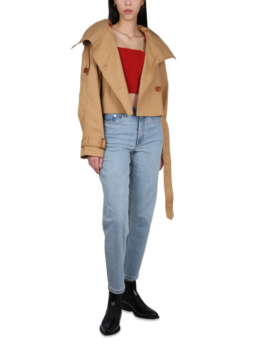 Acne Studios Cropped Red Long Sleeve Top With Square Neckline