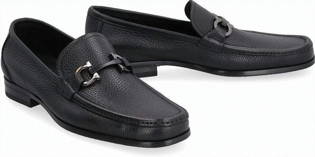 Salvatore Ferragamo Textured Leather Loafers With Metal Bit Detail