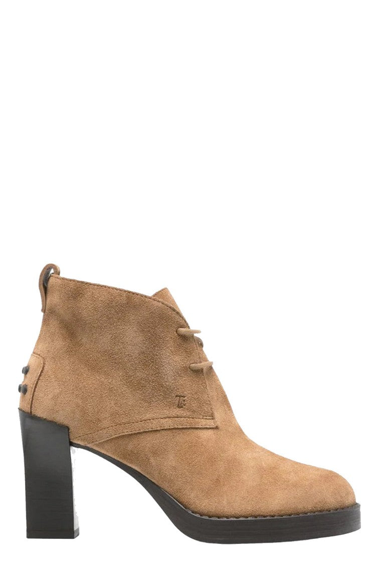 Tod's Brown Lace-Tie Platform Block Heel Chamois Boots