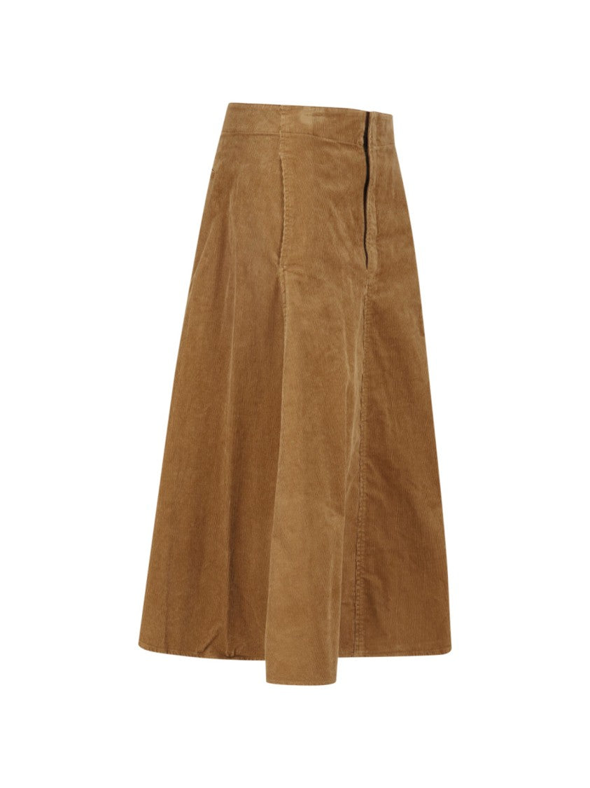 Polo Ralph Lauren Brown Corduroy Side Pocket Zip Midi Skirt