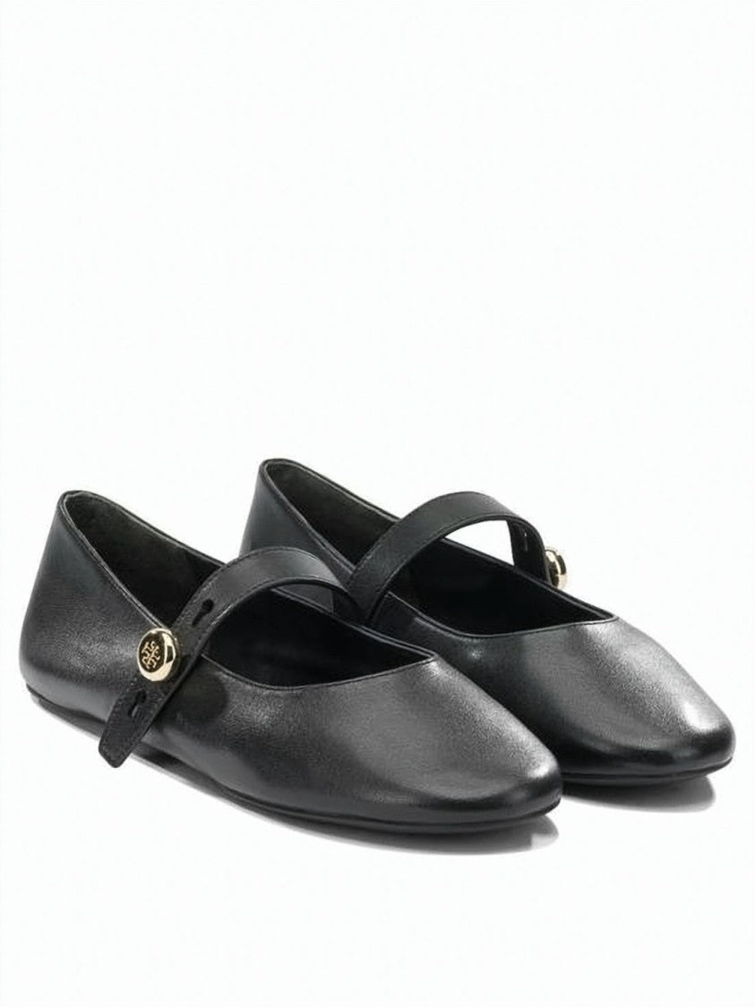 Tory Burch Smooth Leather Mary Jane Flats With Gold-Tone Buckle