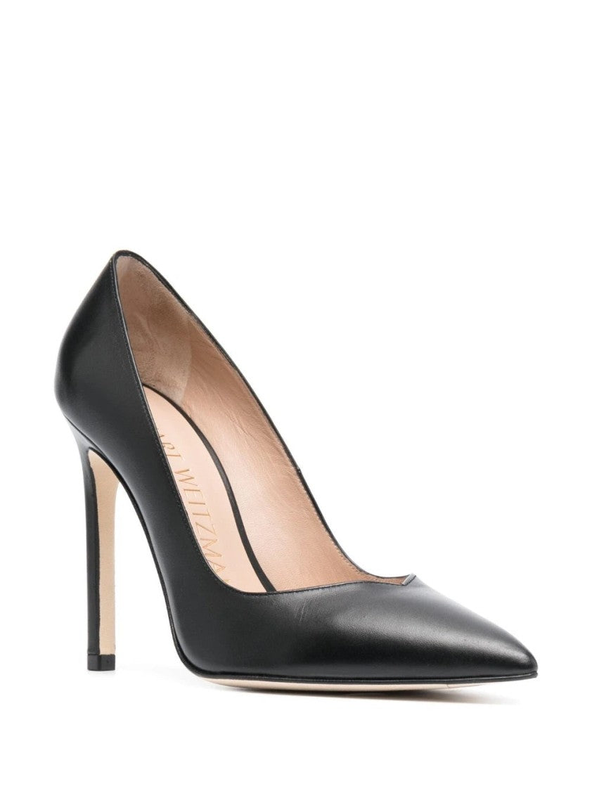 Stuart Weitzman Pointed-Toe Black Pumps With Mid-Height Stiletto Heel