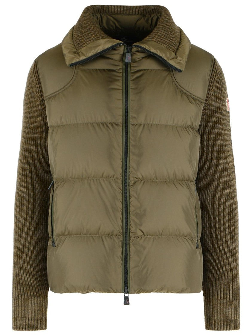 Moncler Grenoble Padded Virgin Wool Cardigan With Green Zip