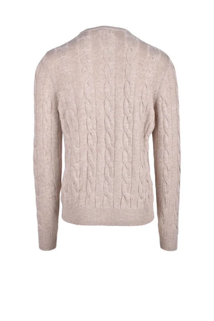 Malo Optimum Classic Cable Knit Pullover Sweater In Soft Beige