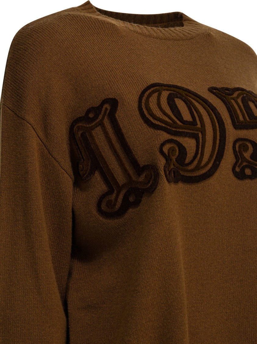 Max Mara Brown Knit Sweater With Vintage-Inspired Raised Numbers