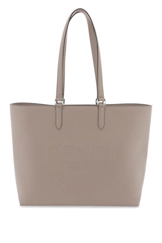 Fendi Sleek Calf Leather Tote Bag With Embossed Branding