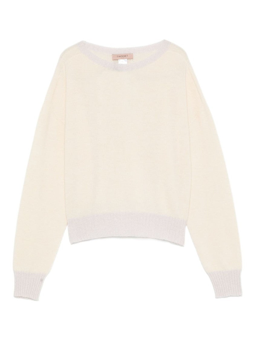 Twin-Set Boat Neck Sweater In Soft Wool-Cashmere Blend